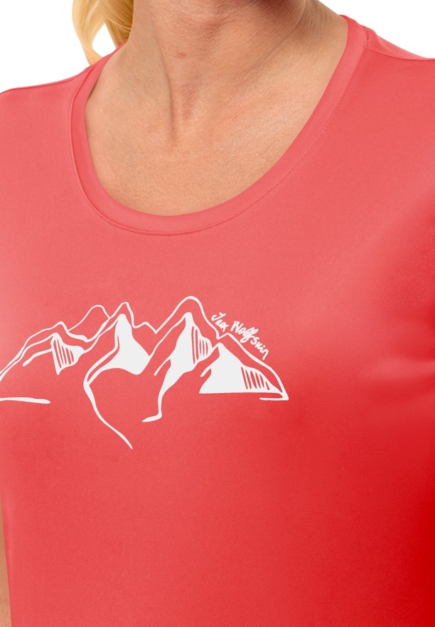 Red Women Jack Wolfskin Peak Graphic T Shirts | 62454086