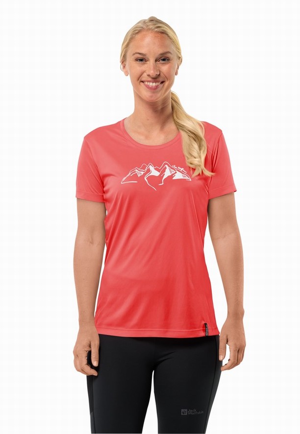 Red Women Jack Wolfskin Peak Graphic T Shirts | 62454086