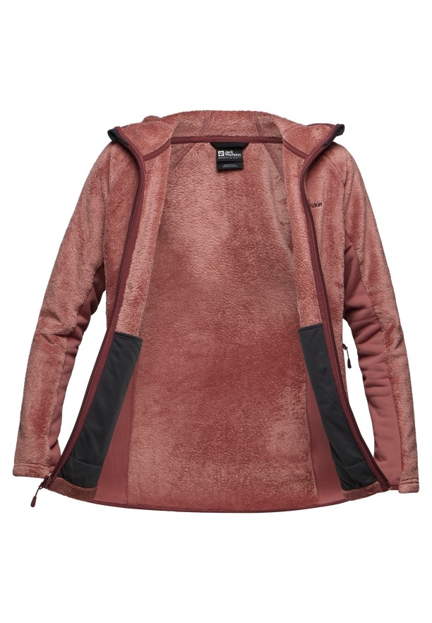 Red Women Jack Wolfskin Rotwand Hooded Fz Fleece Jackets | 17585490