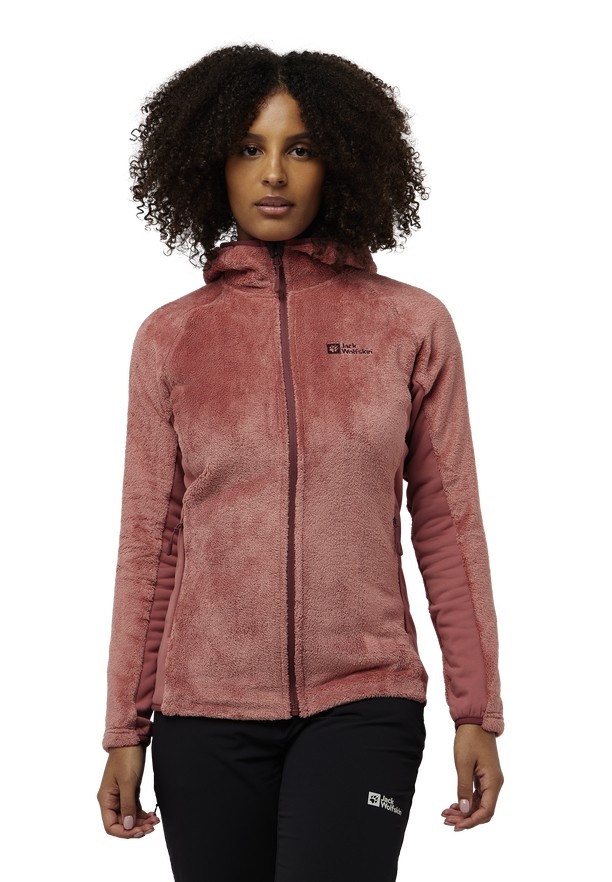 Red Women Jack Wolfskin Rotwand Hooded Fz Fleece Jackets | 17585490