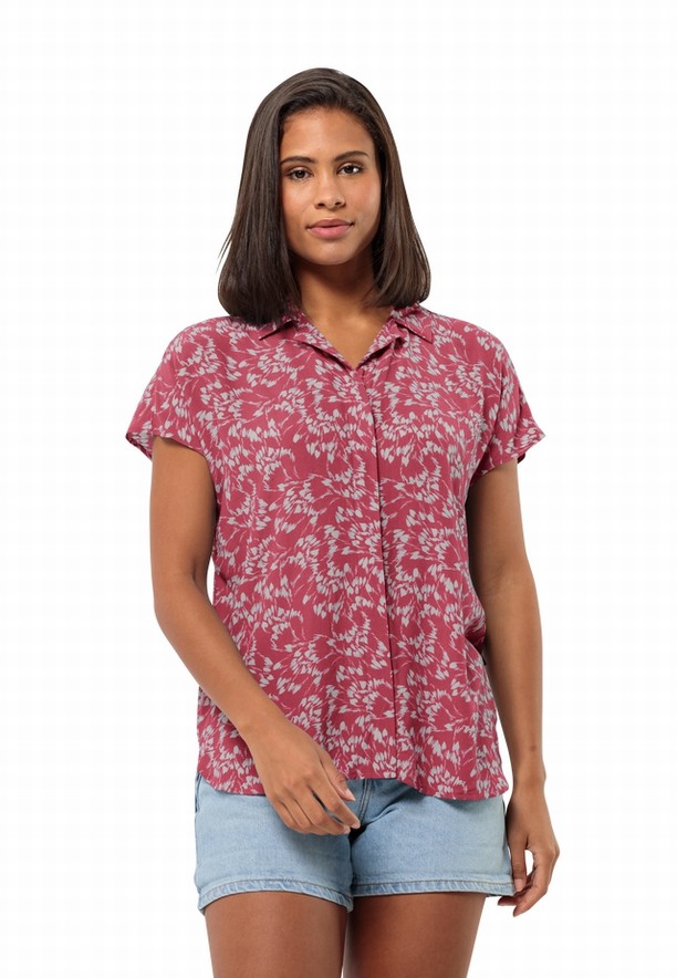 Red Women Jack Wolfskin Sommerwiese Shirts | 70592506