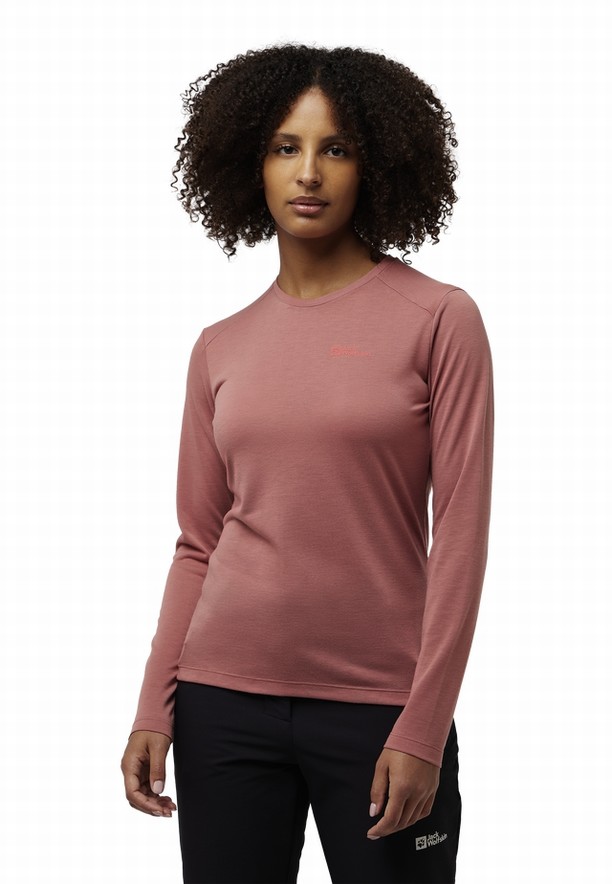 Red Women Jack Wolfskin Vonnan Ls T Shirts | 20623746