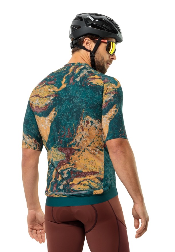 Turquoise Men Jack Wolfskin Gravex Printed Fz S/s T Shirts | 63063104