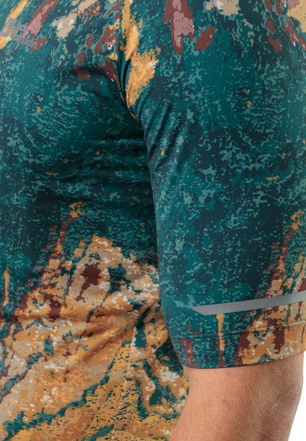 Turquoise Men Jack Wolfskin Gravex Printed Fz S/s T Shirts | 63063104