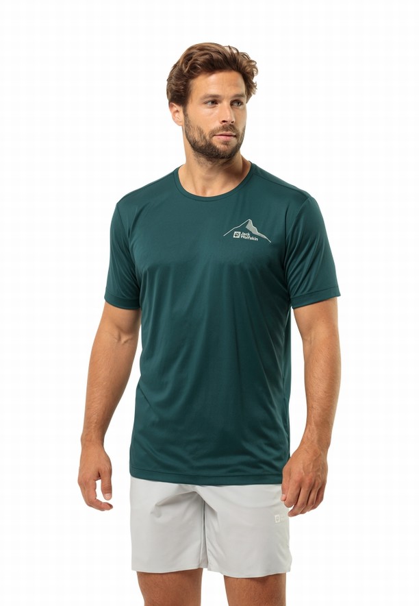 Turquoise Men Jack Wolfskin Peak Graphic T Shirts | 93249798
