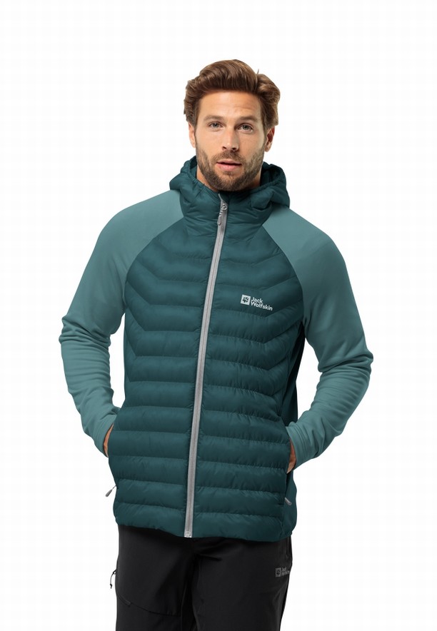 Turquoise Men Jack Wolfskin Routeburn Pro Hybrid Jackets | 76068486