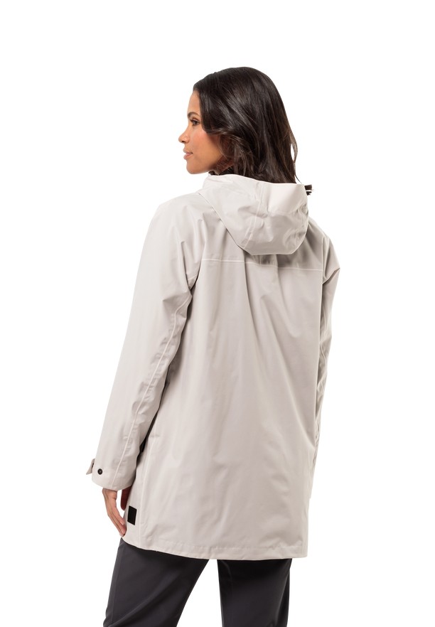 White Women Jack Wolfskin Mainkai Long Rain Jackets | 11787784