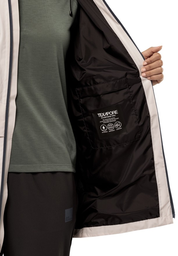 White Women Jack Wolfskin Mainkai Long Rain Jackets | 11787784