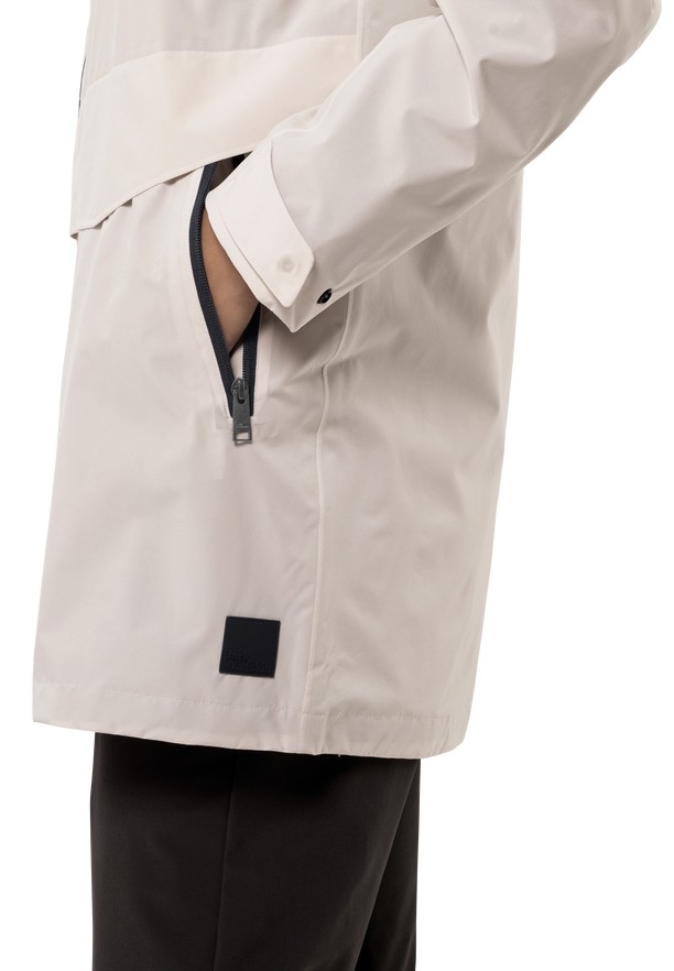 White Women Jack Wolfskin Mainkai Long Rain Jackets | 11787784