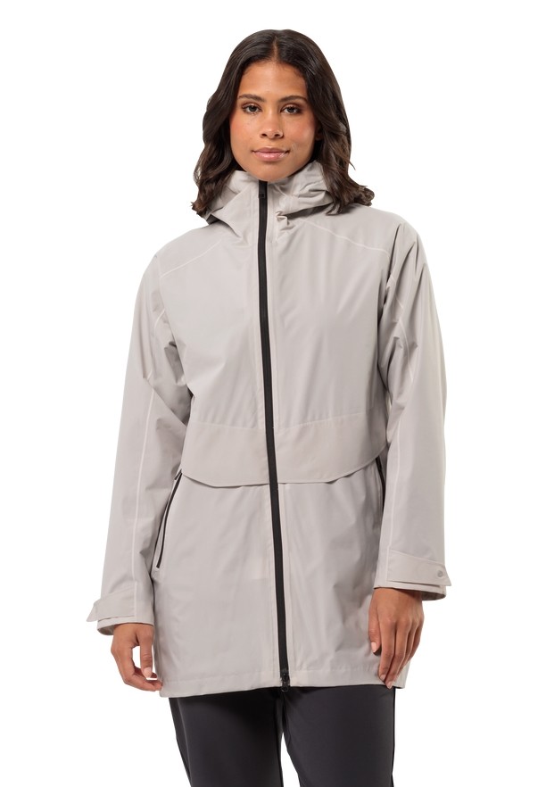 White Women Jack Wolfskin Mainkai Long Rain Jackets | 11787784