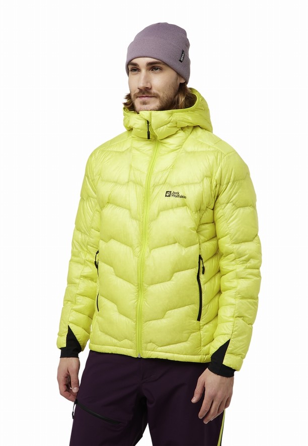 Yellow Men Jack Wolfskin Alpspitze Hoody Down Jackets | 39264329