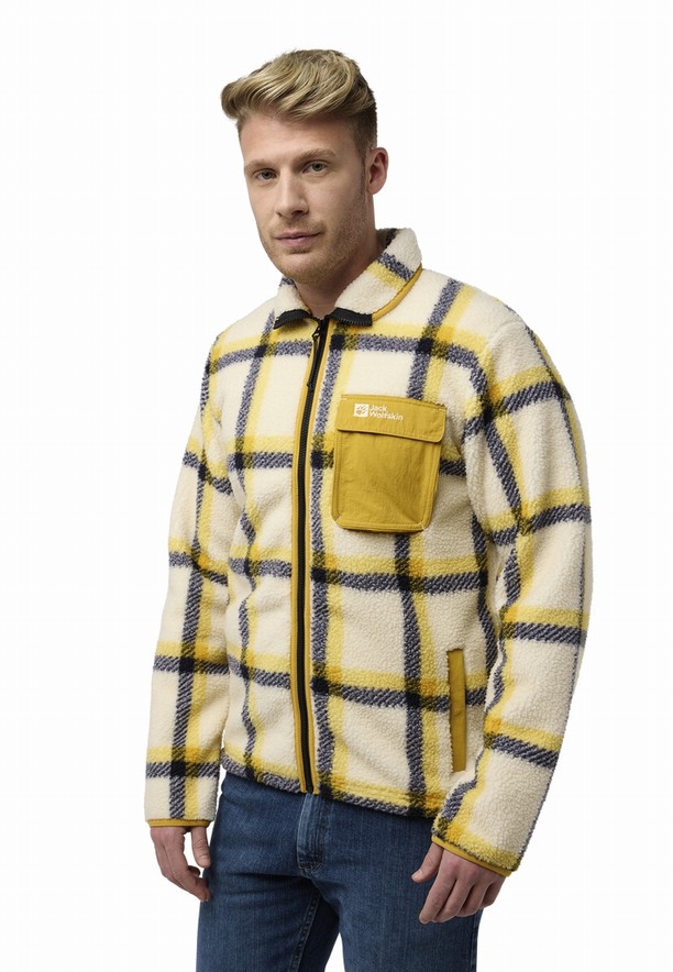 Yellow Men Jack Wolfskin Felslicht Check Fleece Jackets | 16790829