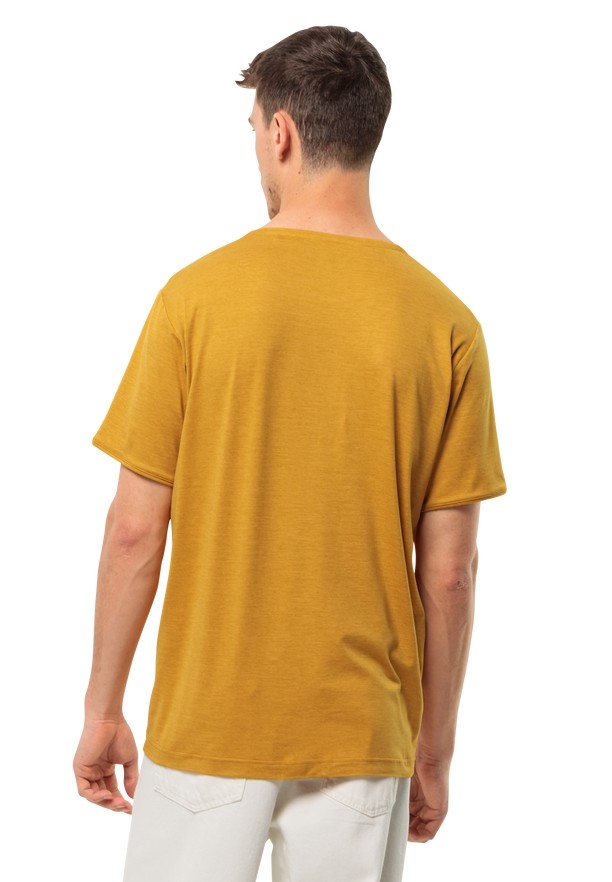 Yellow Men Jack Wolfskin Travel T Shirts | 67495631