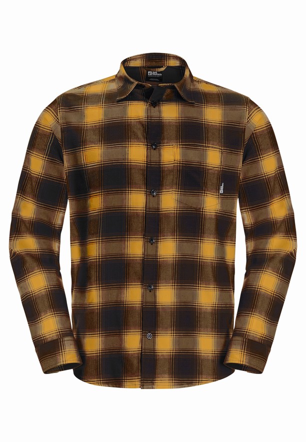Yellow Men Jack Wolfskin Wanderweg Shirts | 45725437