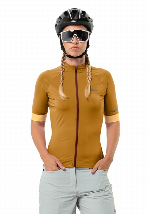 Yellow Women Jack Wolfskin Gravex Fz S/s W Bike T Shirts | 94012662